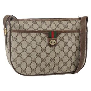Authentic GUCCI GG Supreme Web Sherry Line Bag PVC Beige Gold 89 02 077